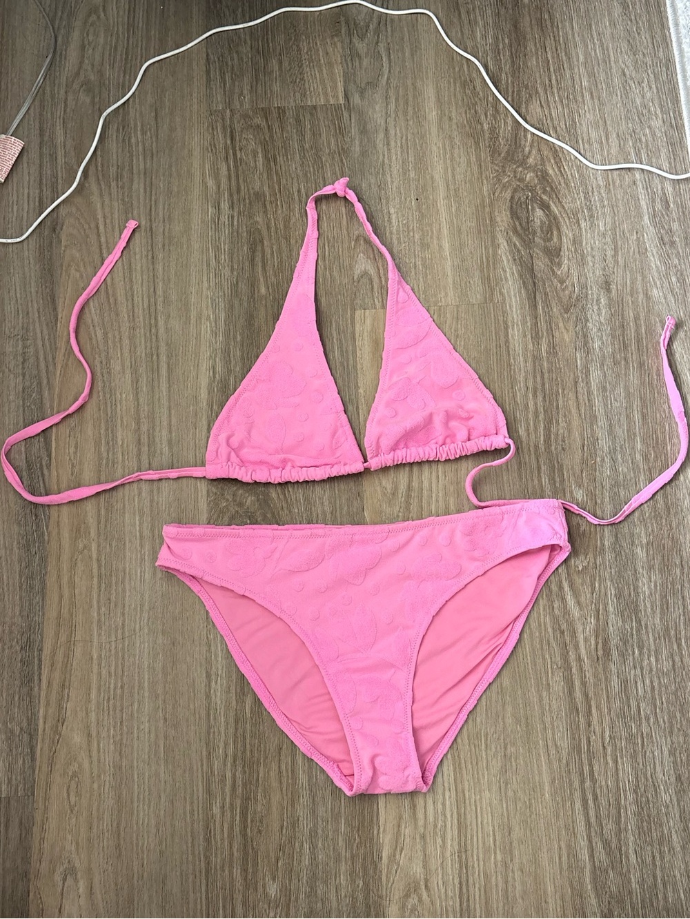 Aerie Bubblegum Pink Triangle String Bikini Set STop MBottom